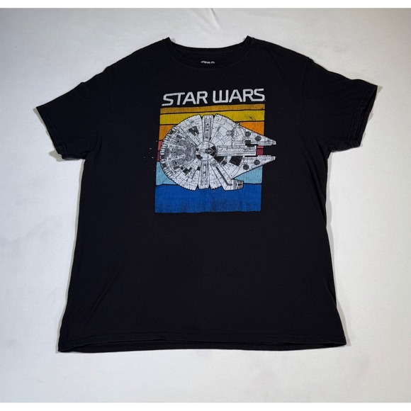 Star Wars Millennium Falcon Retro Stripes Graphic T-Shirt Black Size L - Picture 1 of 5